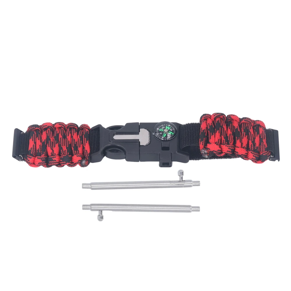 24mm 6 in 1 Paracord Survival Watchband Compass Whistle Replacement Watchband for Suunto 7/9 Black Red Camouflage