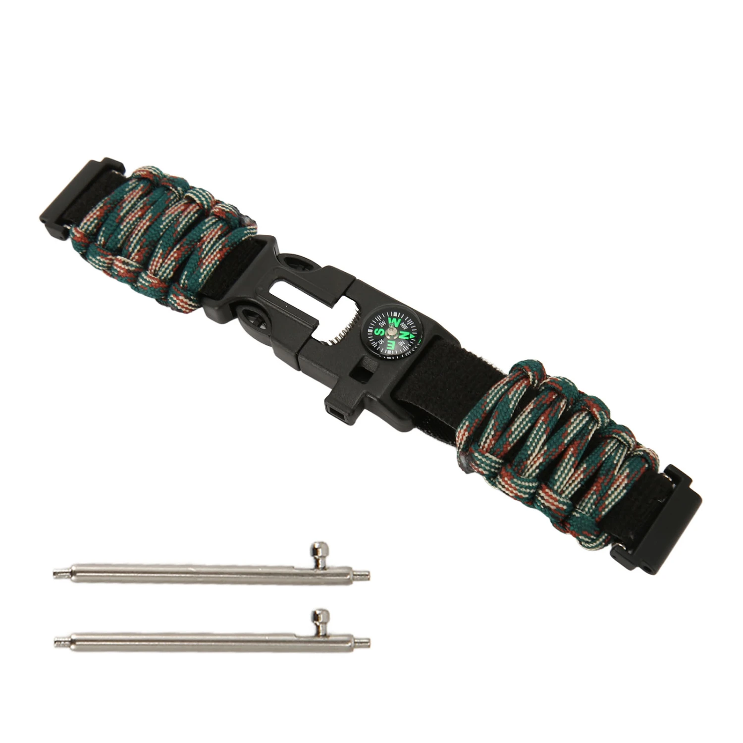 6 in 1 Paracord Bracelet Watch Band 22mm Buckle with Fire Starter Compass Whistle Fit for Huami Ocean Camouflage