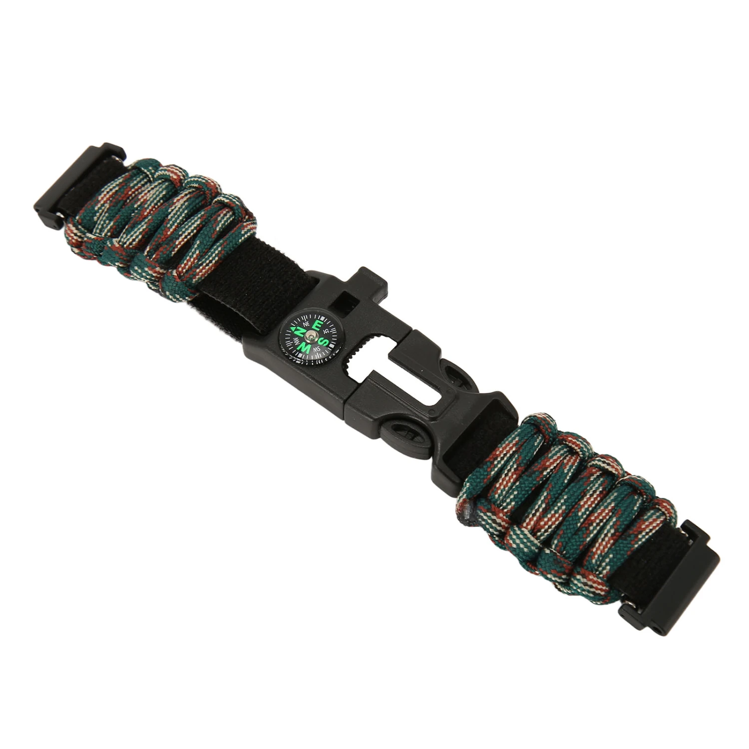 6 in 1 Paracord Bracelet Watch Band 22mm Buckle with Fire Starter Compass Whistle Fit for Huami Ocean Camouflage