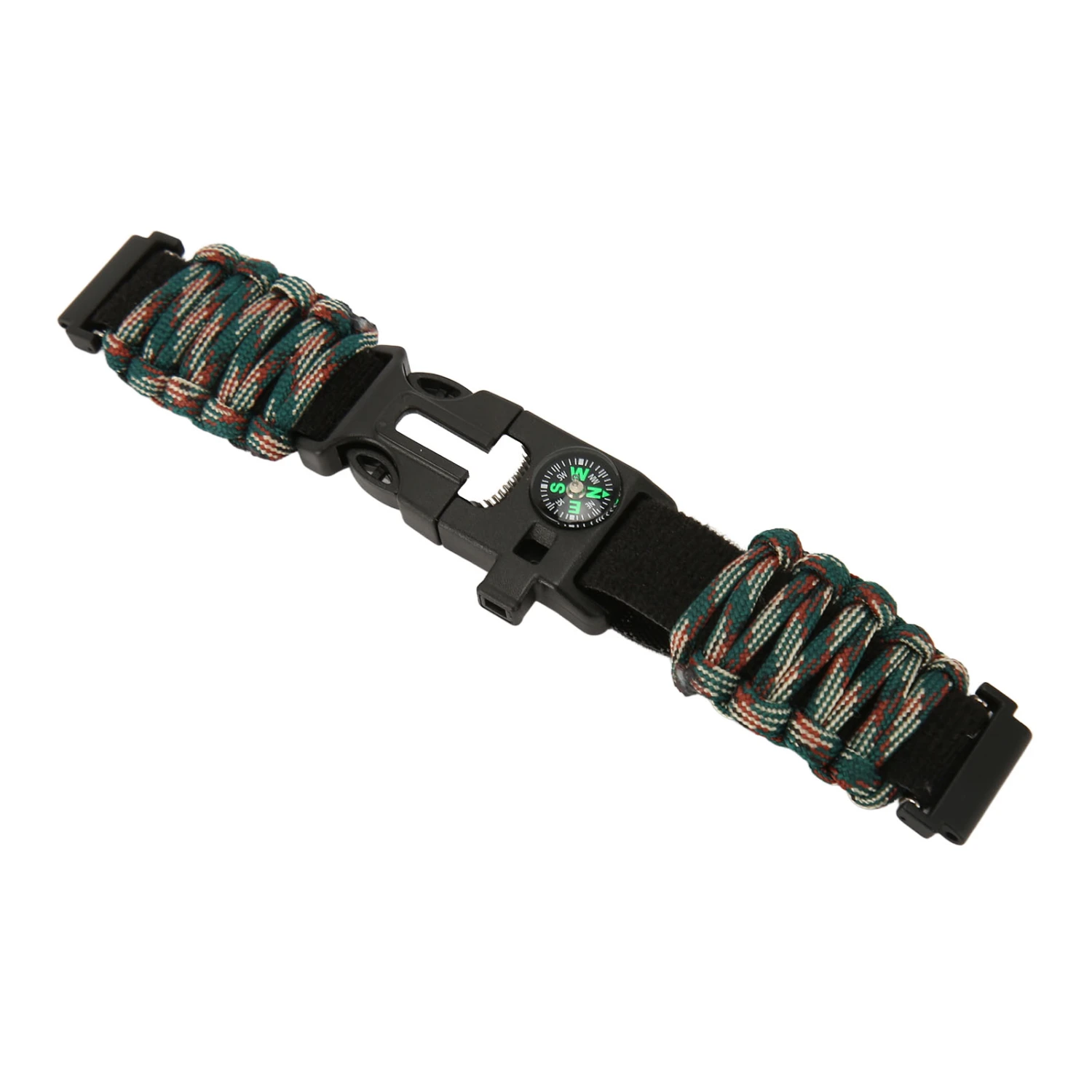 6 in 1 Paracord Bracelet Watch Band 22mm Buckle with Fire Starter Compass Whistle Fit for Huami Ocean Camouflage