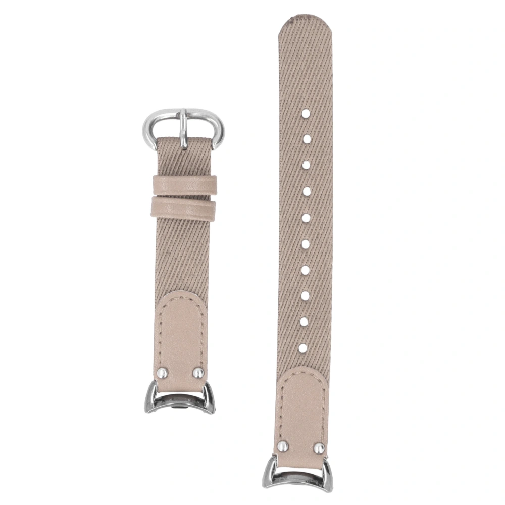 Soft Canvas PU Leather Sports Watch Strap Breathable Replacement Wristband Fit for Mi Band 8 NFC Cream Apricot