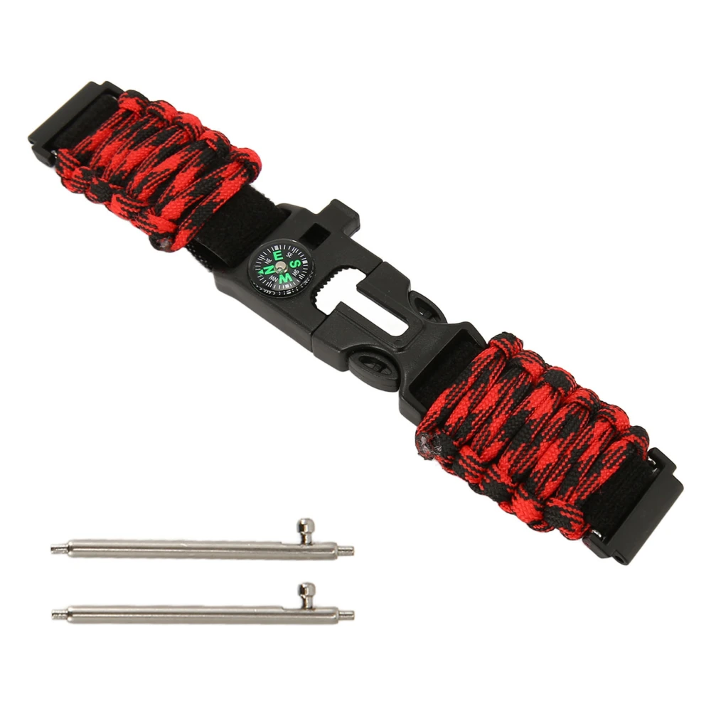 6 in 1 Paracord Bracelet Watch Band 22mm Buckle with Fire Starter Compass Whistle Fit for Huami Red Black Camouflage