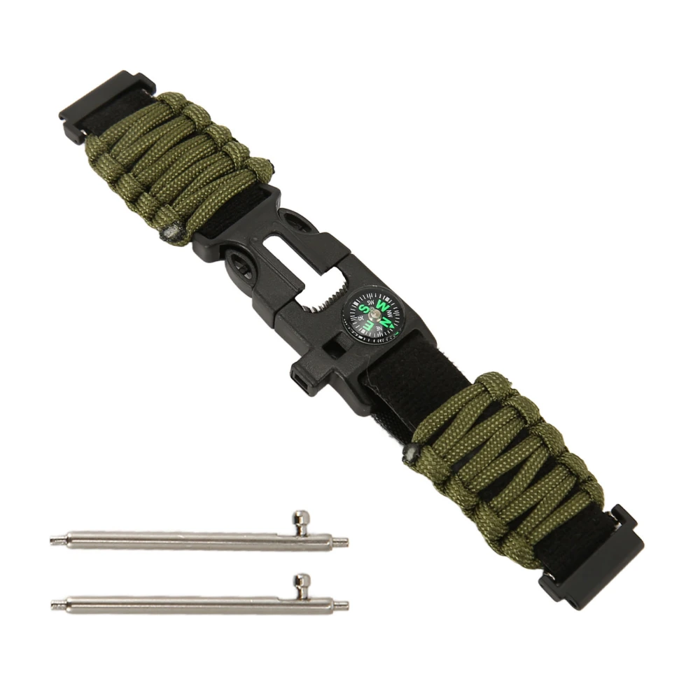 6 in 1 Paracord Bracelet Watch Band 22mm Buckle with Fire Starter Compass Whistle Fit for Huami OD Green