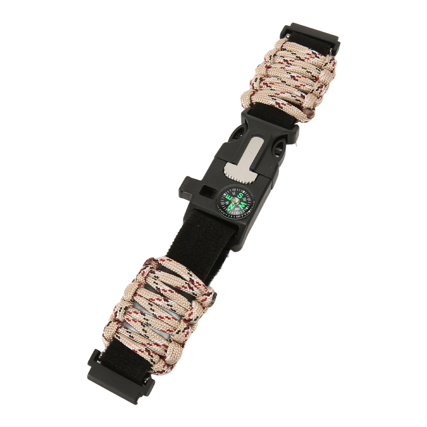 6 in 1 Paracord Bracelet Watch Band 22mm Buckle with Fire Starter Compass Whistle Fit for Huami Desert Camouflage
