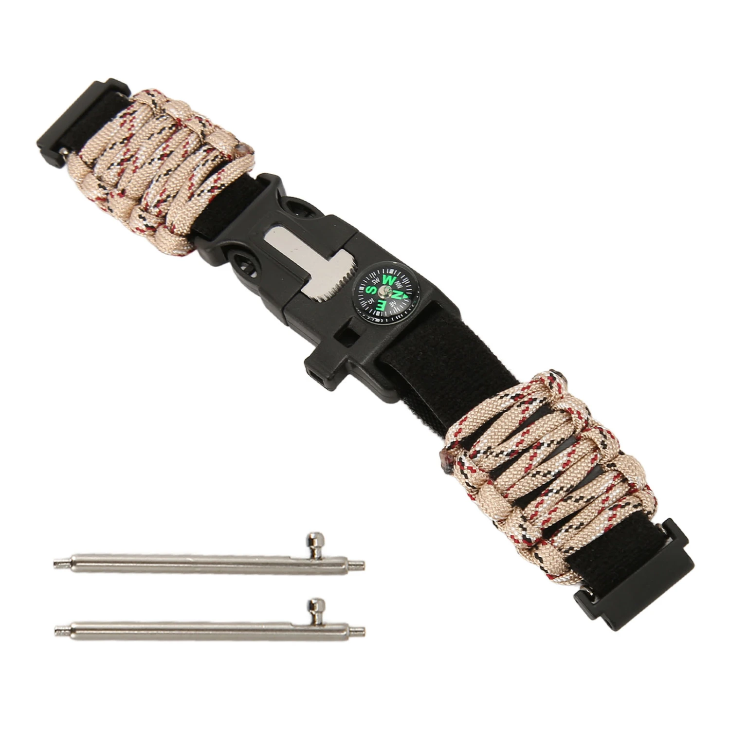 6 in 1 Paracord Bracelet Watch Band 22mm Buckle with Fire Starter Compass Whistle Fit for Huami Desert Camouflage