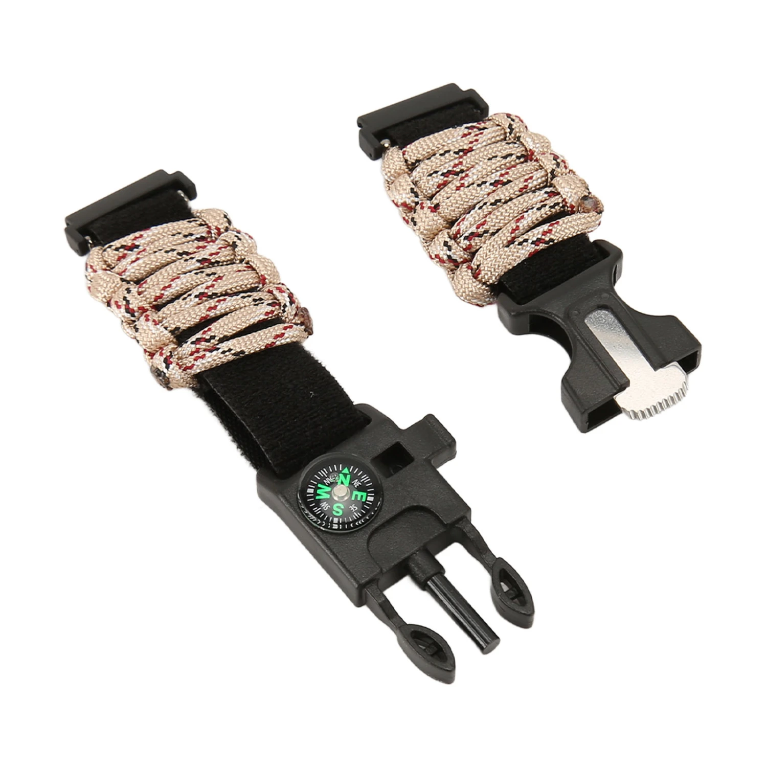 6 in 1 Paracord Bracelet Watch Band 22mm Buckle with Fire Starter Compass Whistle Fit for Huami Desert Camouflage