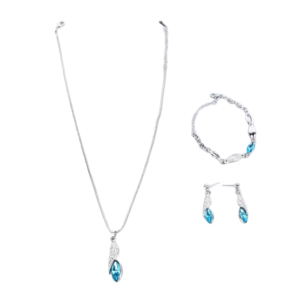 3pcs Set Blue Necklace Pendant Earrings Bracelet Elegant Alloy Necklace Bracelet Earrings Kit for Wedding