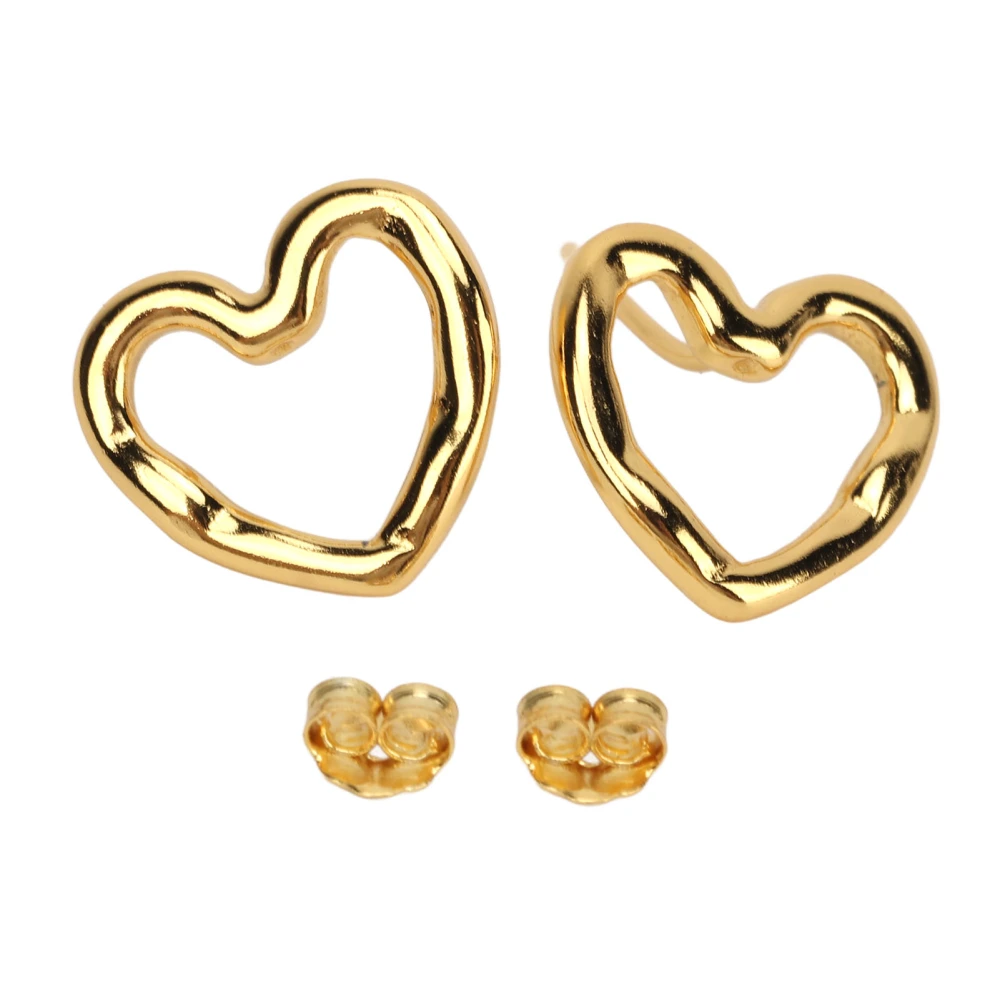 Ear Studs Hollow Heart Shape Exquisite Fashionable Versatile Stud Earrings for Daily Dating Work 18k Golden 925 Silver