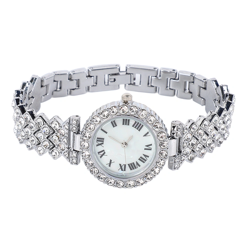 Watch and Bracelet Set Elegant Silver Rhinestone Wrist Watch for Women Mother Girl Birthday Day Gift