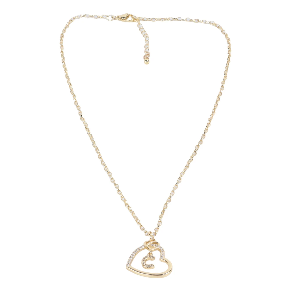 Rhinestone Letter C Pendant Necklace Women Fashionable Copper Heart Shaped Pendant Necklace Jewelry