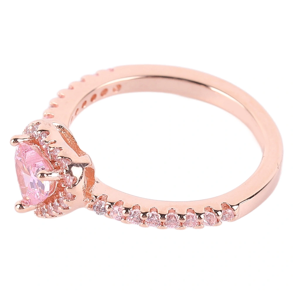 Elegant Fashionable Heart Shaped Rhinestone Ring Women 925 Silver Exquisite Shiny Ring Jewelry Accessory Pink Rhinestone 2.13in