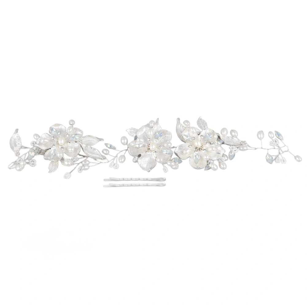 Flower Wedding Hair Pin Artificial Pearls Leaves Hairpeice Bride Wedding Hair Accessories Silver Headband