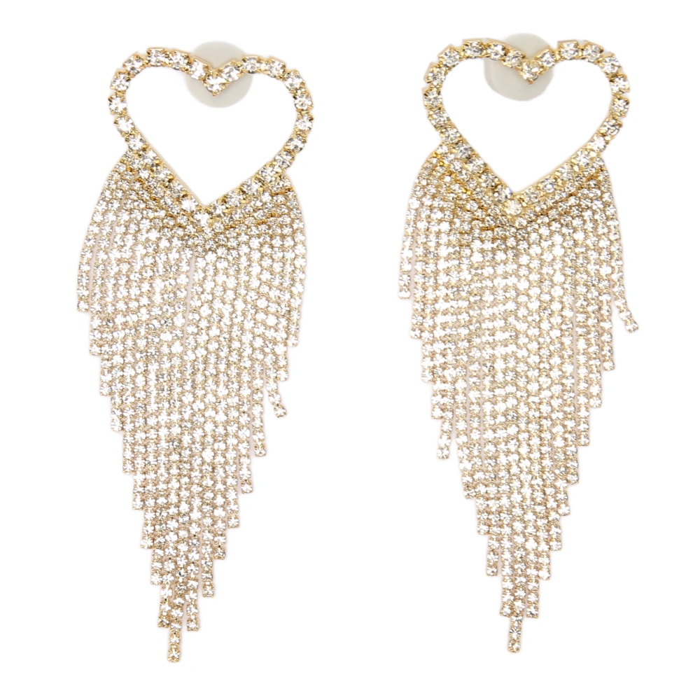 2pcs Heart Shaped Pendant Dangle Earrings Alloy Rhinestone Long Fringe Earrings Jewelry for Women Girls Gold