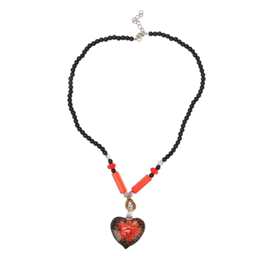 Heart Pendant Necklace Fashionable Elegant Long Lasting Glass Bead Necklace for Women Girls Red