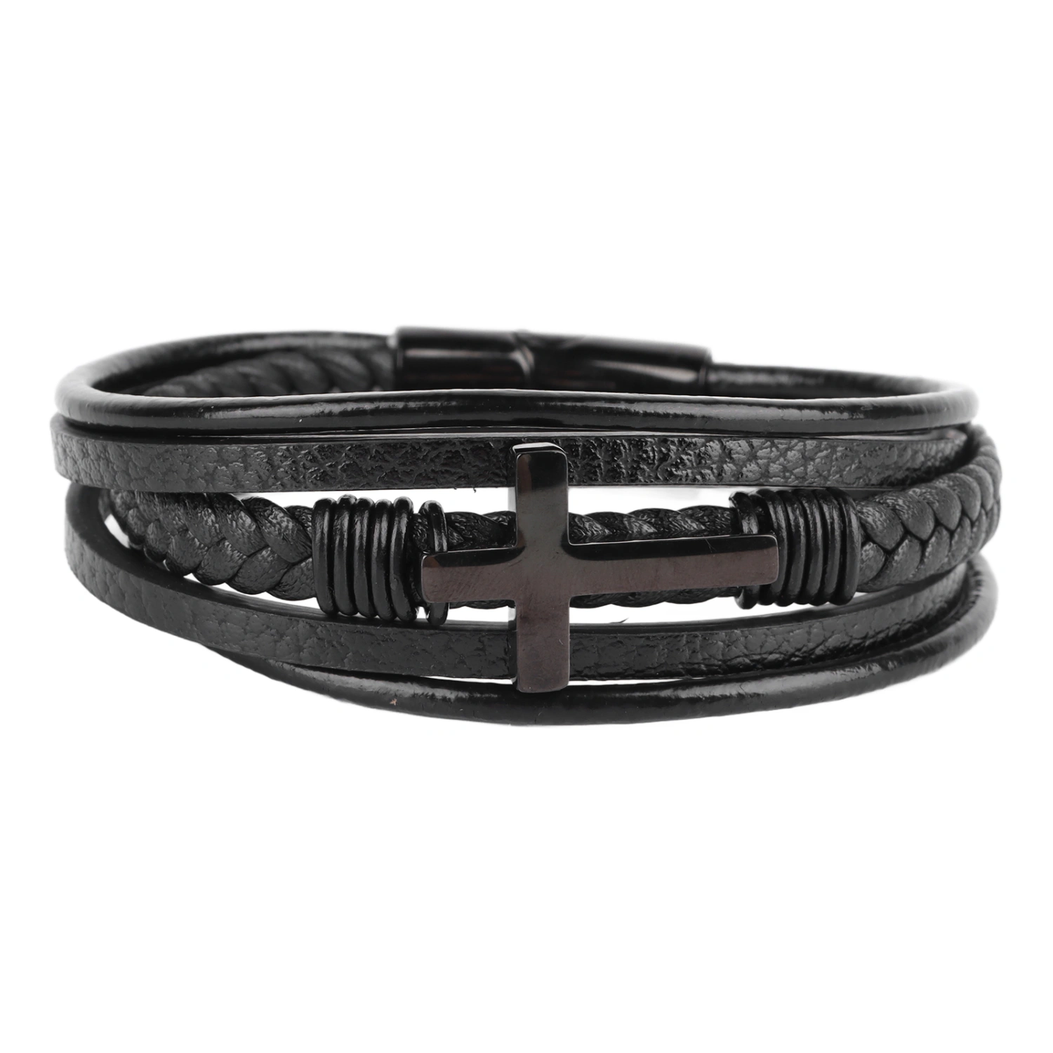 Cross Bracelet Fashion Stainless Steel Exquisite Handcraft Bracelet Hand Jewelry Black 8.46in