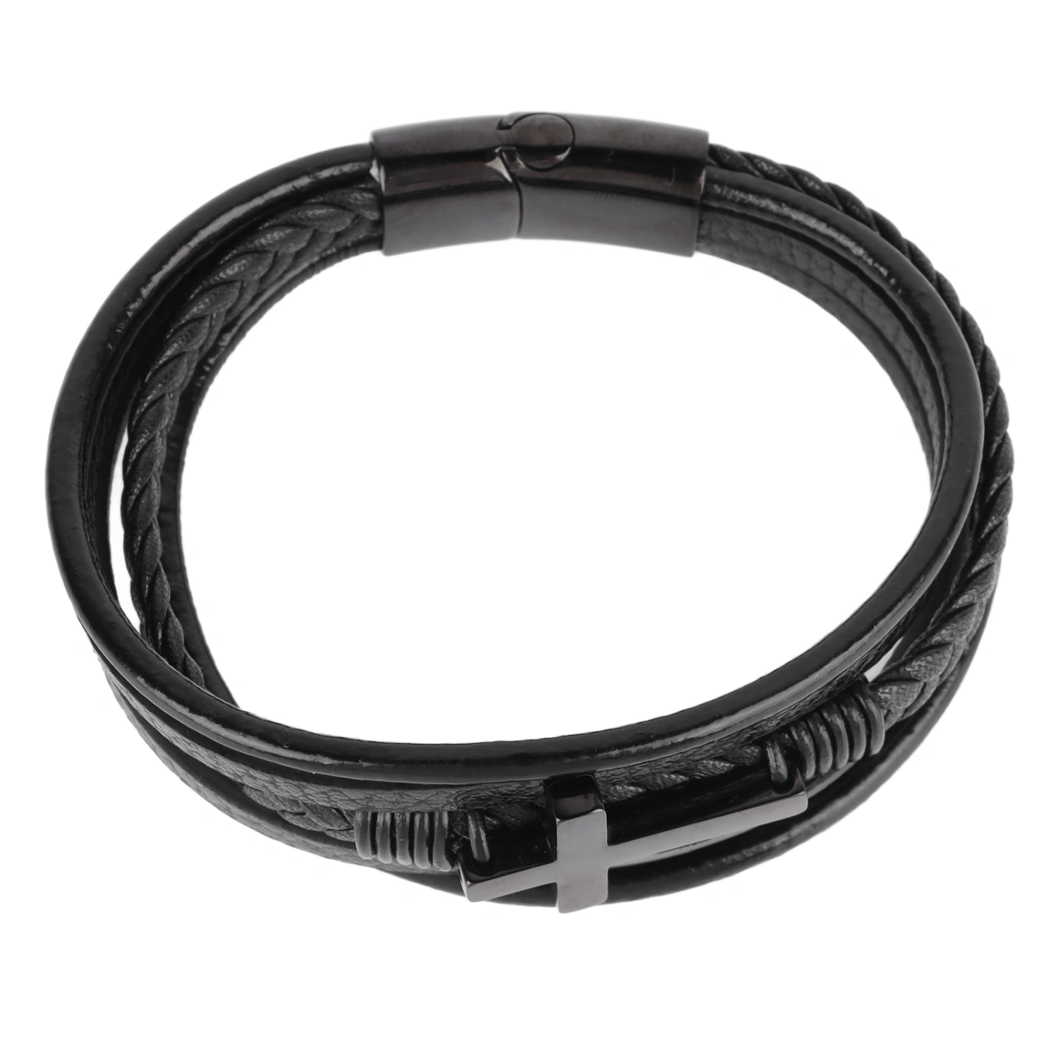 Cross Bracelet Fashion Stainless Steel Exquisite Handcraft Bracelet Hand Jewelry Black 8.46in
