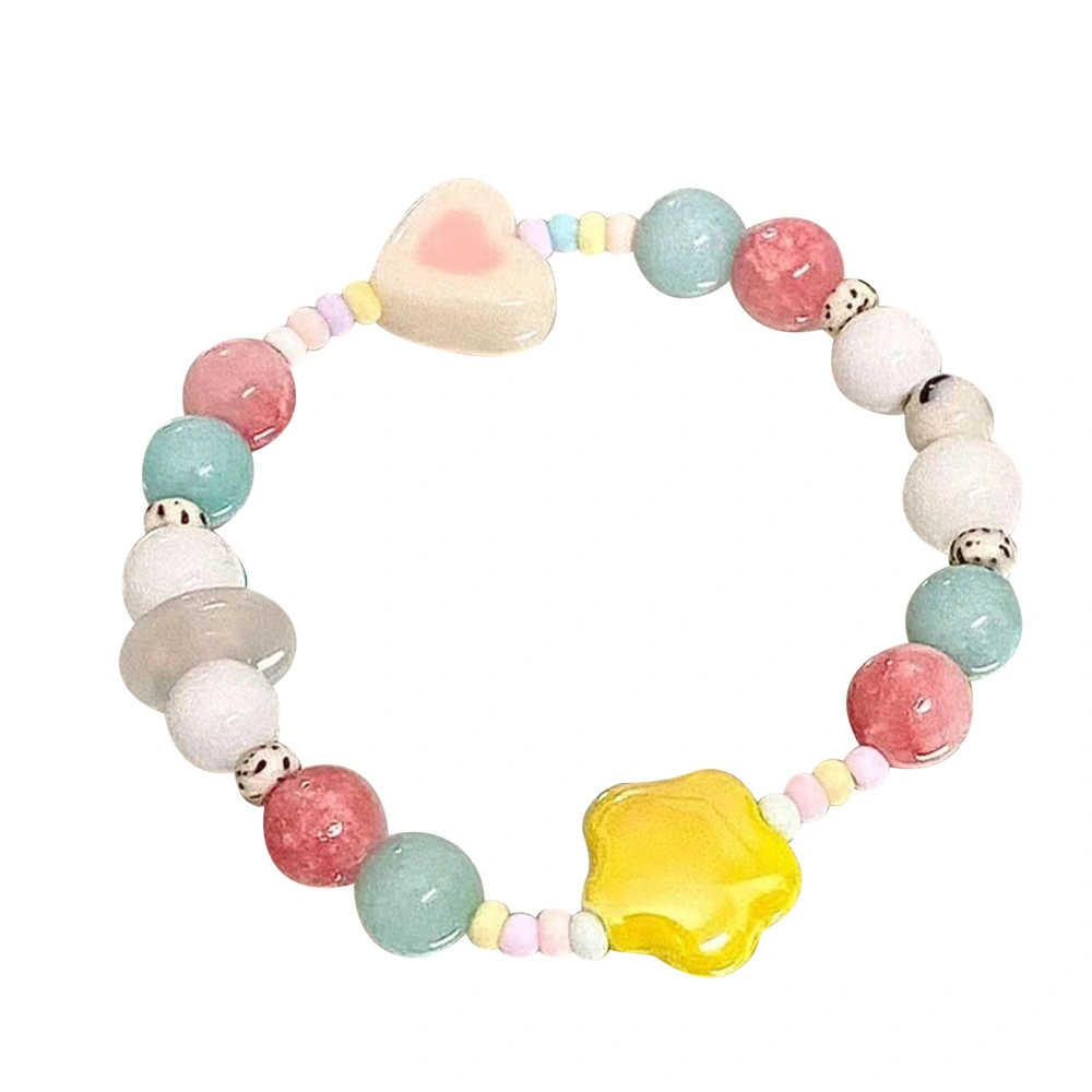 Colorful Beaded Bracelet Adorable Flower Heart Bead Bracelet Elastic Stretch Summer Beach Bead Bracelet for Women Girls Teens