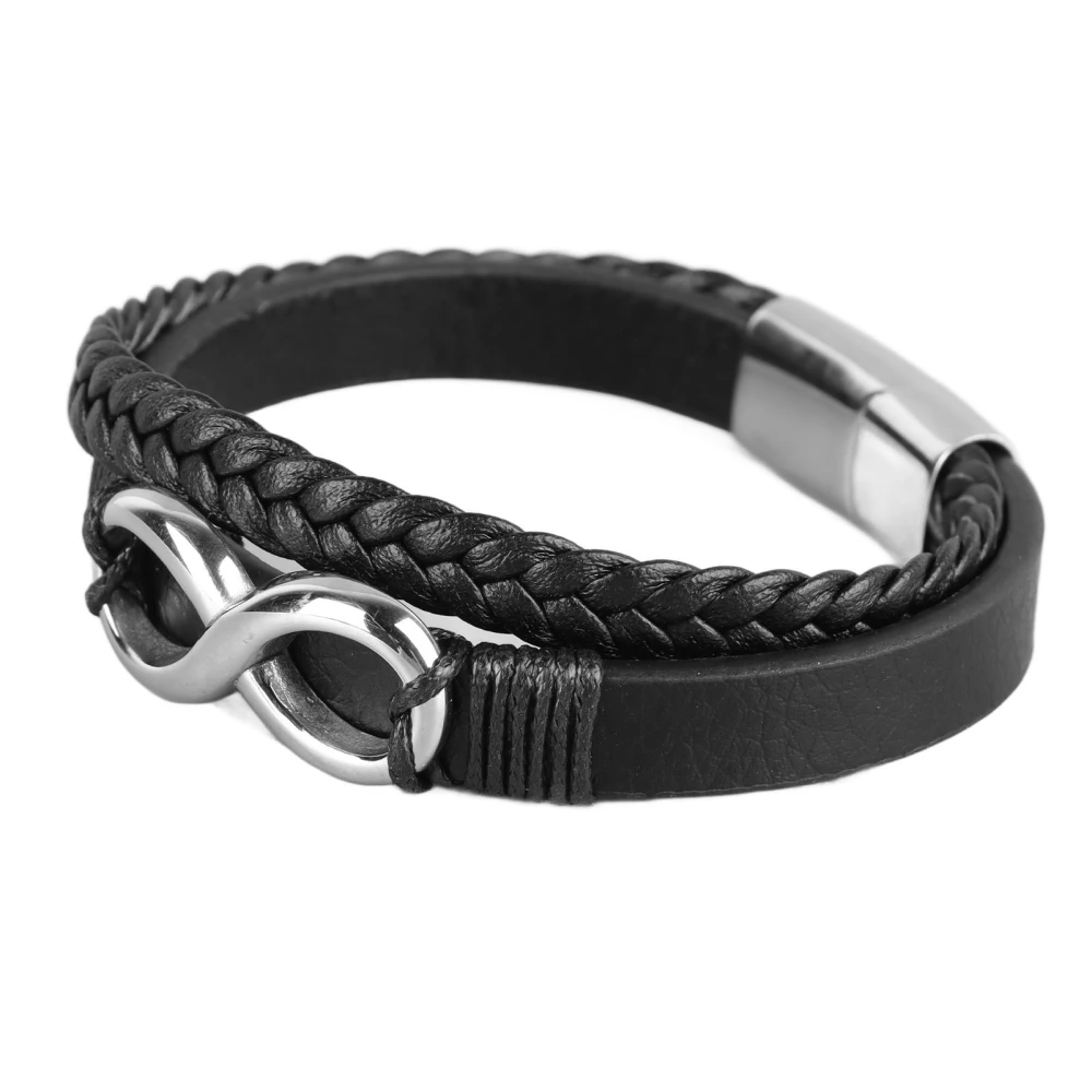 Triple Magnetic Buckle Hand Bracelet Infinity Number Shape Hip Hop Twist Woven Bracelet Hand Ornament Steel Color