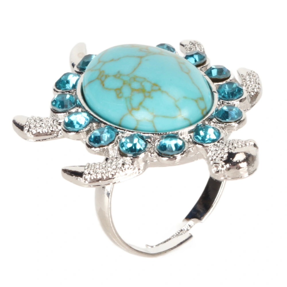 Turquoise Rhinestone Ring Women Alloy Adjustable Fashionable Cute Tortoise Shaped Ring Jewelry Accessory ZT1492