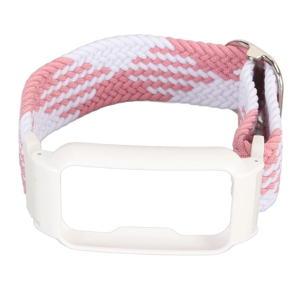 Watch Band Strap with Case Elastic Weaving Adjustable Watch Strap Replacement Wristbands Strap for Oppo Free Pink White with White Frame