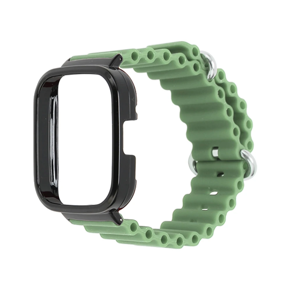 2 In 1 Watch Strap Protective Case Silicone Adjustable Replacement Strap Case for Redmi Watch 3 Light Green