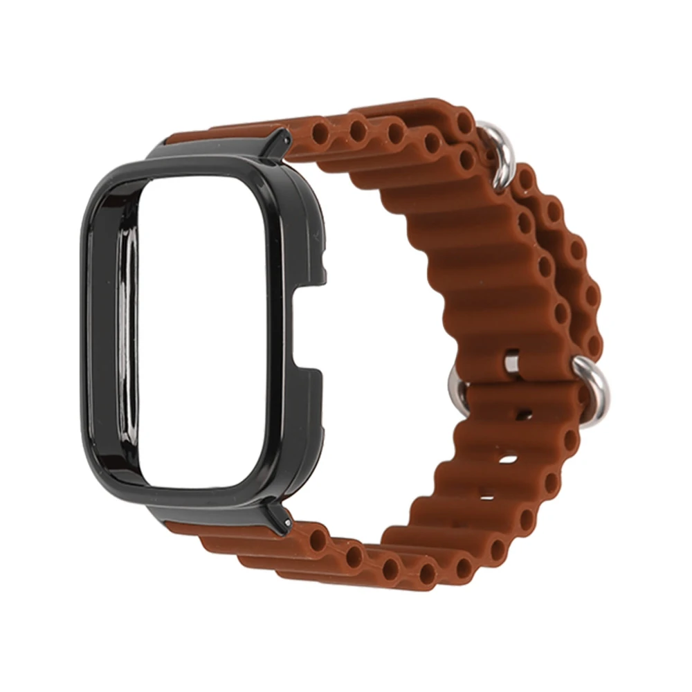 2 In 1 Watch Strap Protective Case Silicone Adjustable Replacement Strap Case for Redmi Watch 3 Brown