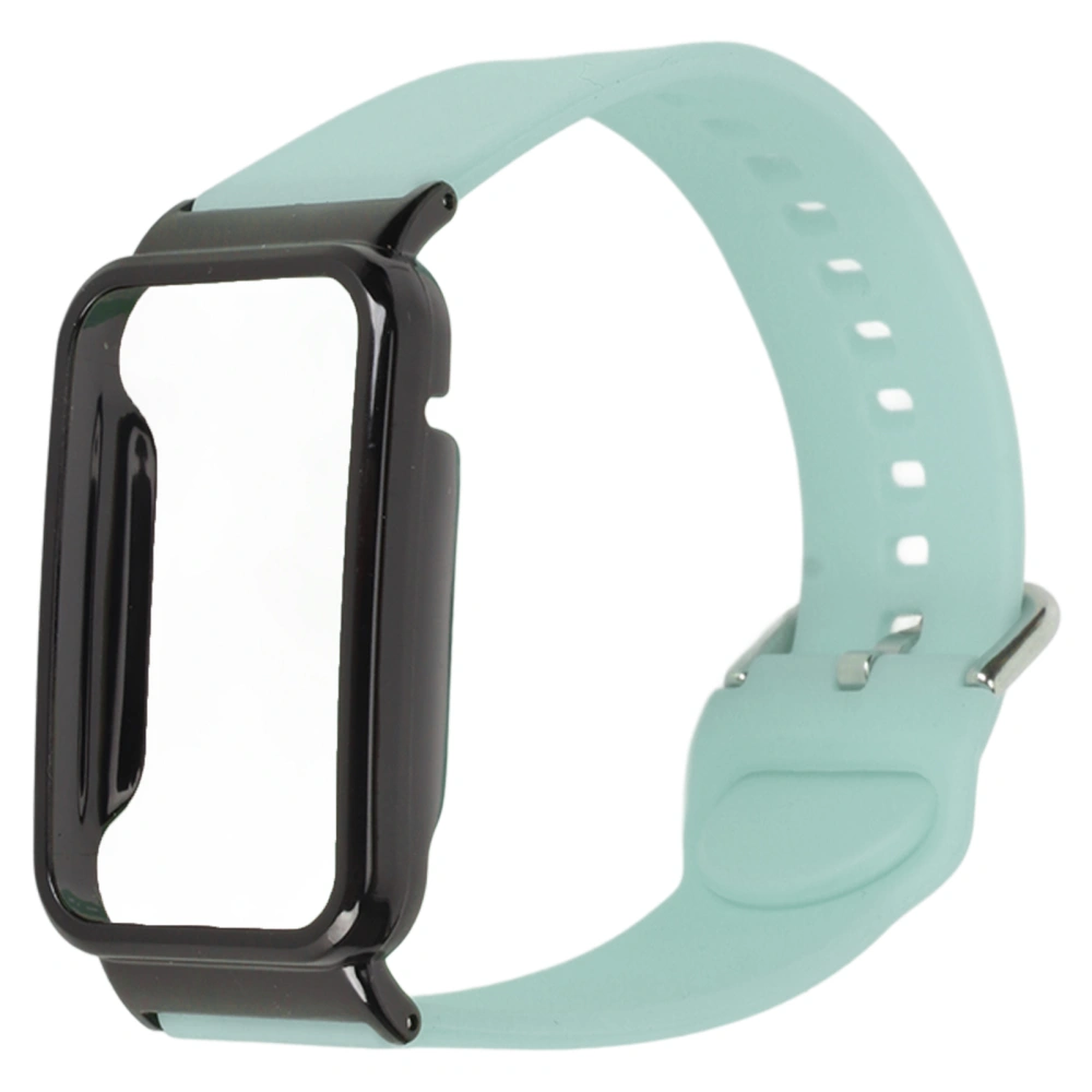 Silicone Watch Strap Band with Protective Bumper Case Replacement Accessory Fit for Mi Band 7 Pro Light Blue and Black Case