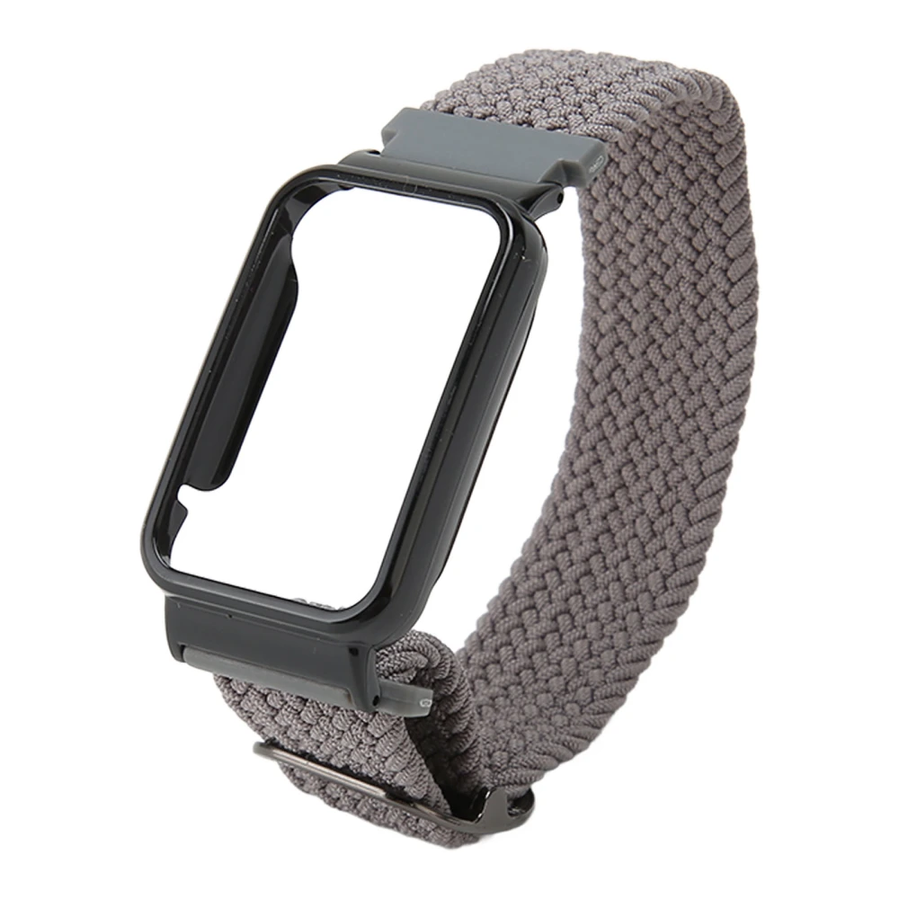 Braided Loop Strap for Mi Band 7 Pro Adjustable Elastic Nylon Loop Wristband with Protective Frame Gray Band Black Case