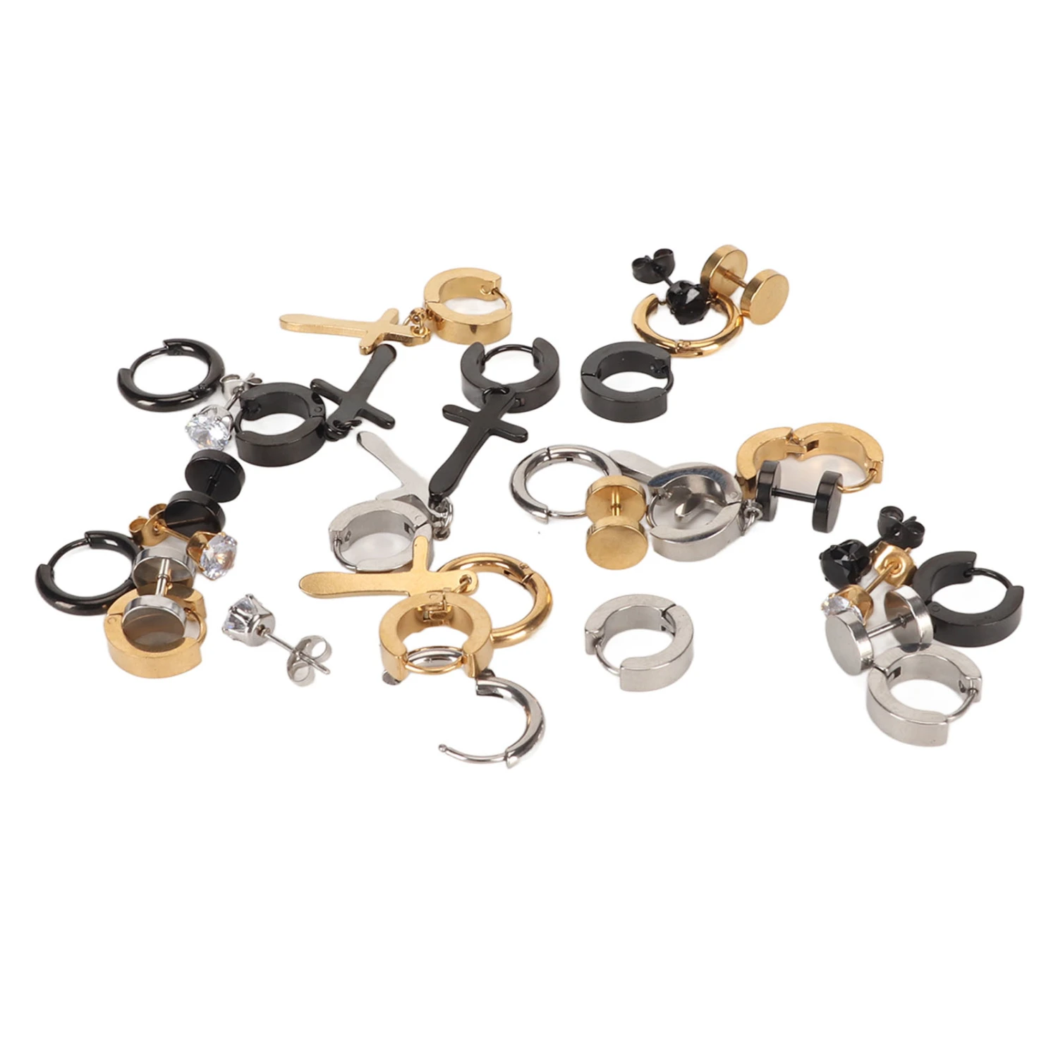 15 Pairs Black Cross Dangle Earrings for Men Women Stainless Steel Different Shape Fashion Earrings Set