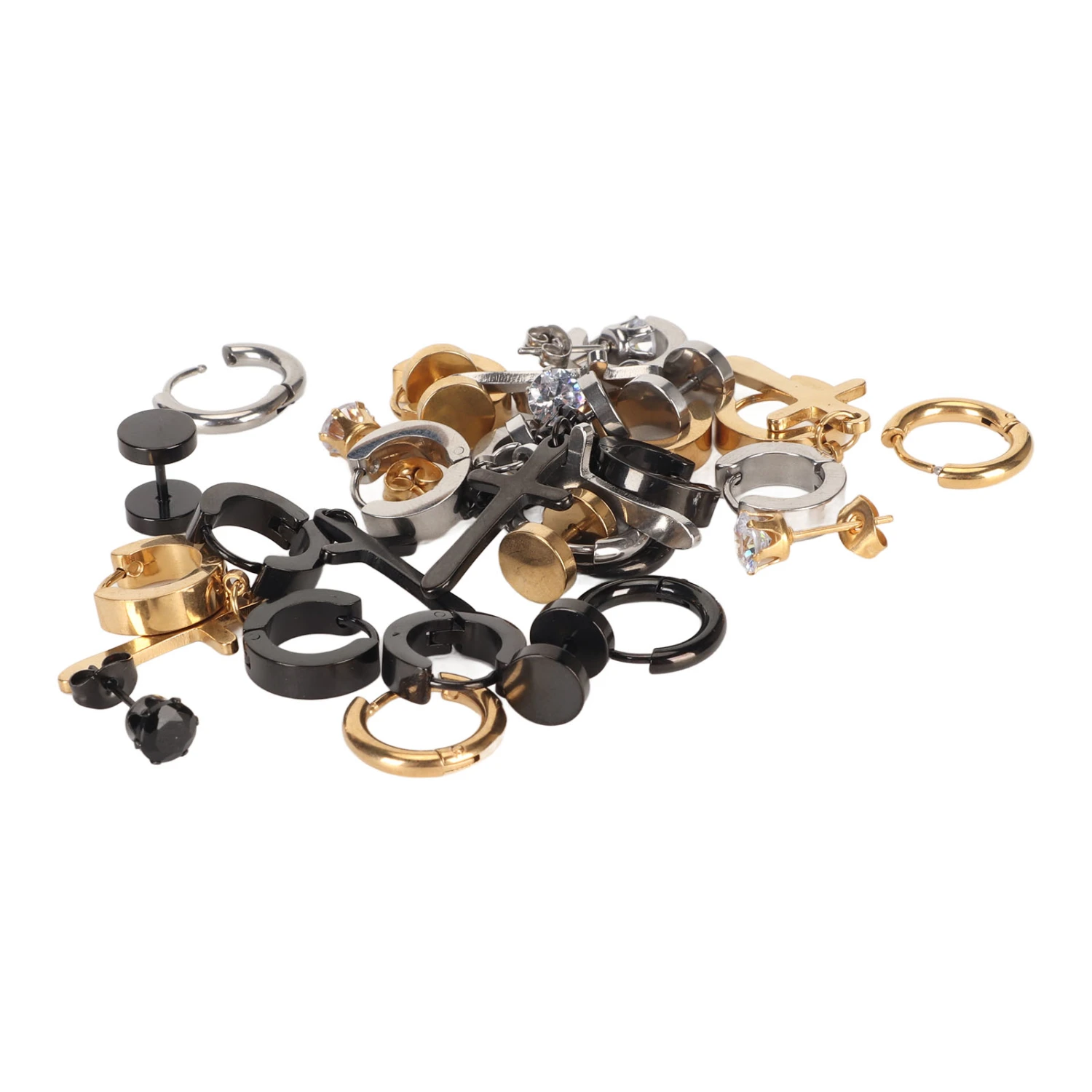 15 Pairs Black Cross Dangle Earrings for Men Women Stainless Steel Different Shape Fashion Earrings Set