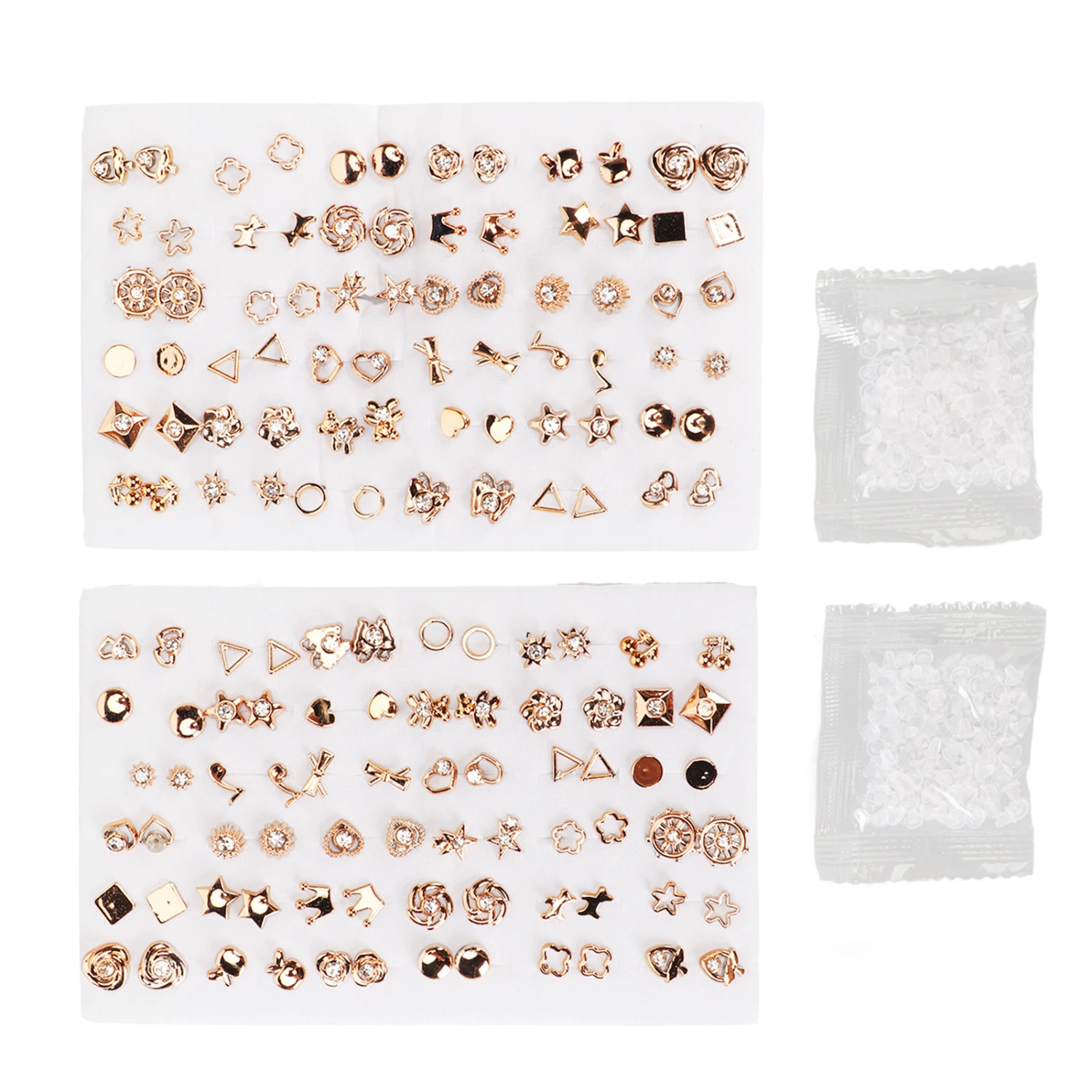 2 Packs Stud Earrings Set 72 Pairs Golden Ear Stud Set With Rhinestone for Girls Women Men
