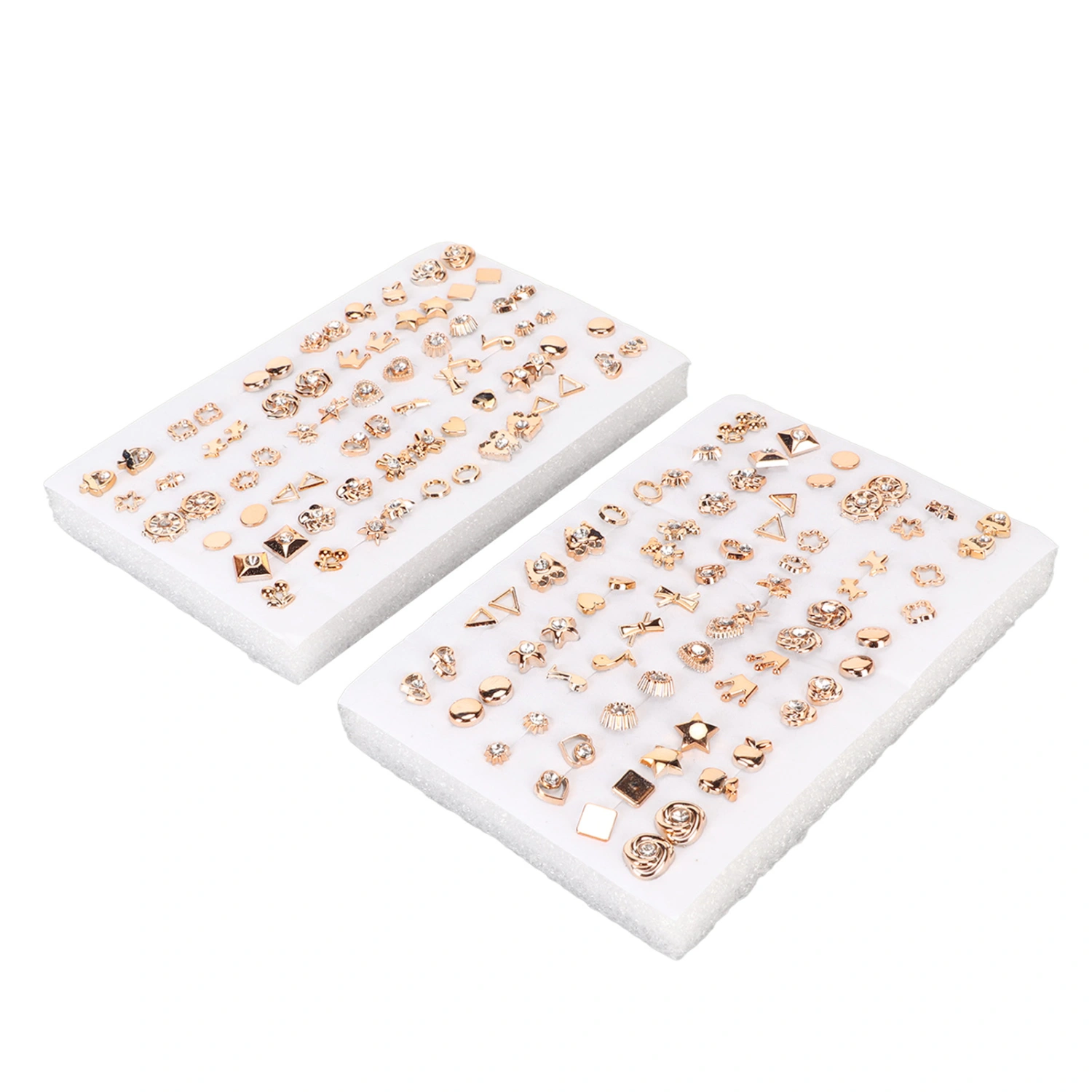 2 Packs Stud Earrings Set 72 Pairs Golden Ear Stud Set With Rhinestone for Girls Women Men