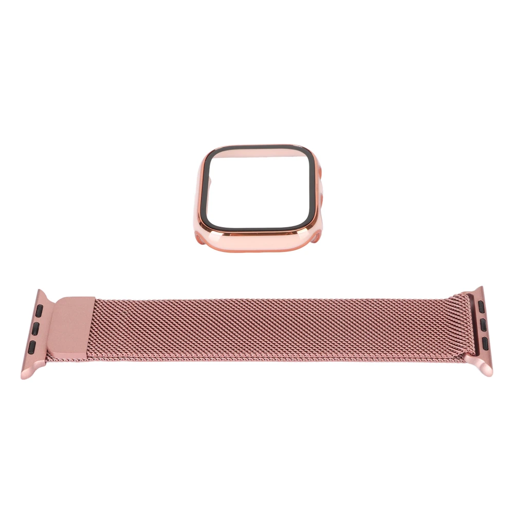 Protective PC Case with Tempered Glass Screen Protector Wach Strap Accessory Fit for IWatch 45mm Pink