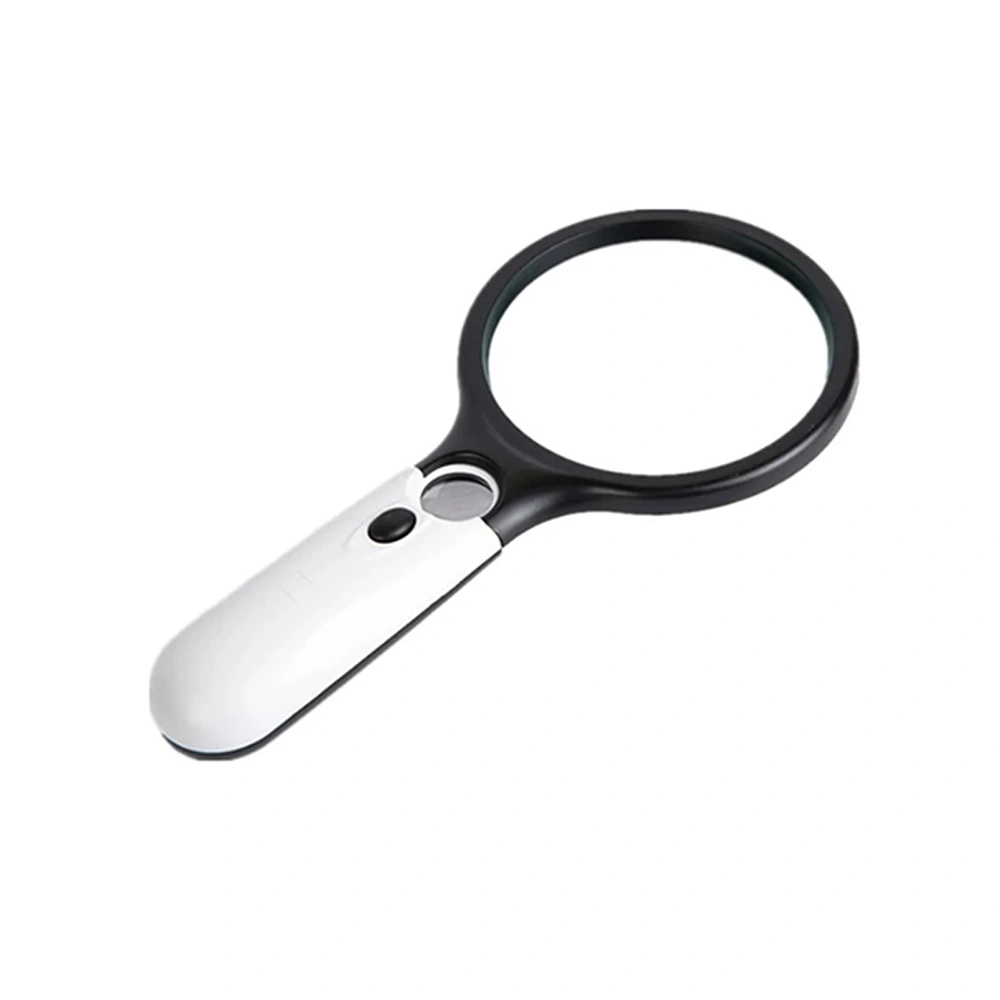 LED Magnifying Glass Double Lens Black White 3 LED Lights Portable Illuminated Lighted Magnifier for Appraisal