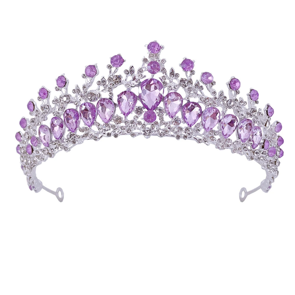 Women Wedding Crown Zinc Alloy Exquisite Rhinestone Bride Crown Hair Accessories for Prom Costume Party Silver and Purple