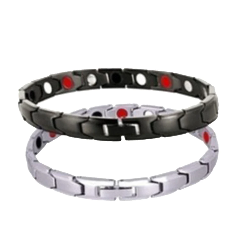 2pcs Magnetic Therapy Bracelet Stainless Steel Lymphatic Drainage Fashionable Magnetic Bracelet Silver Black