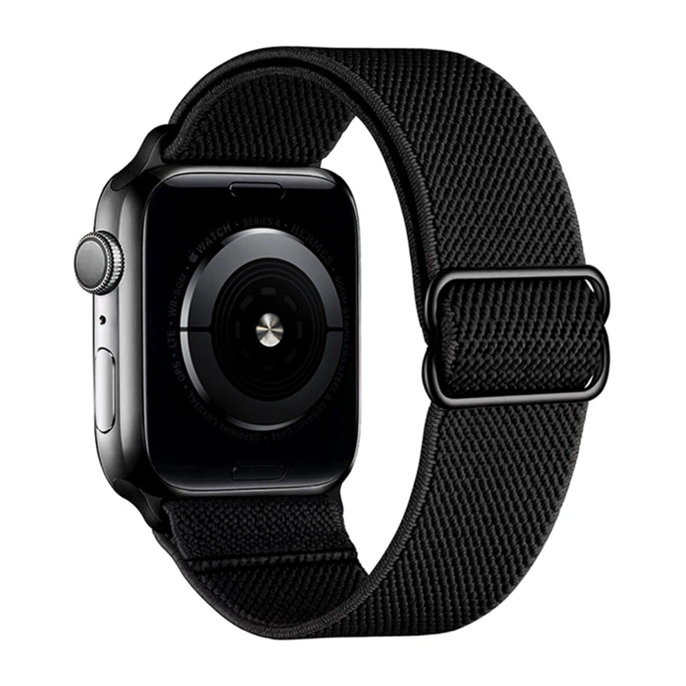 Watch Strap Adjustable Nylon Elastic Breathable Soft Fashionable Watch Band Strap for Iwatch Black 1.65in 1.73in 1.77in