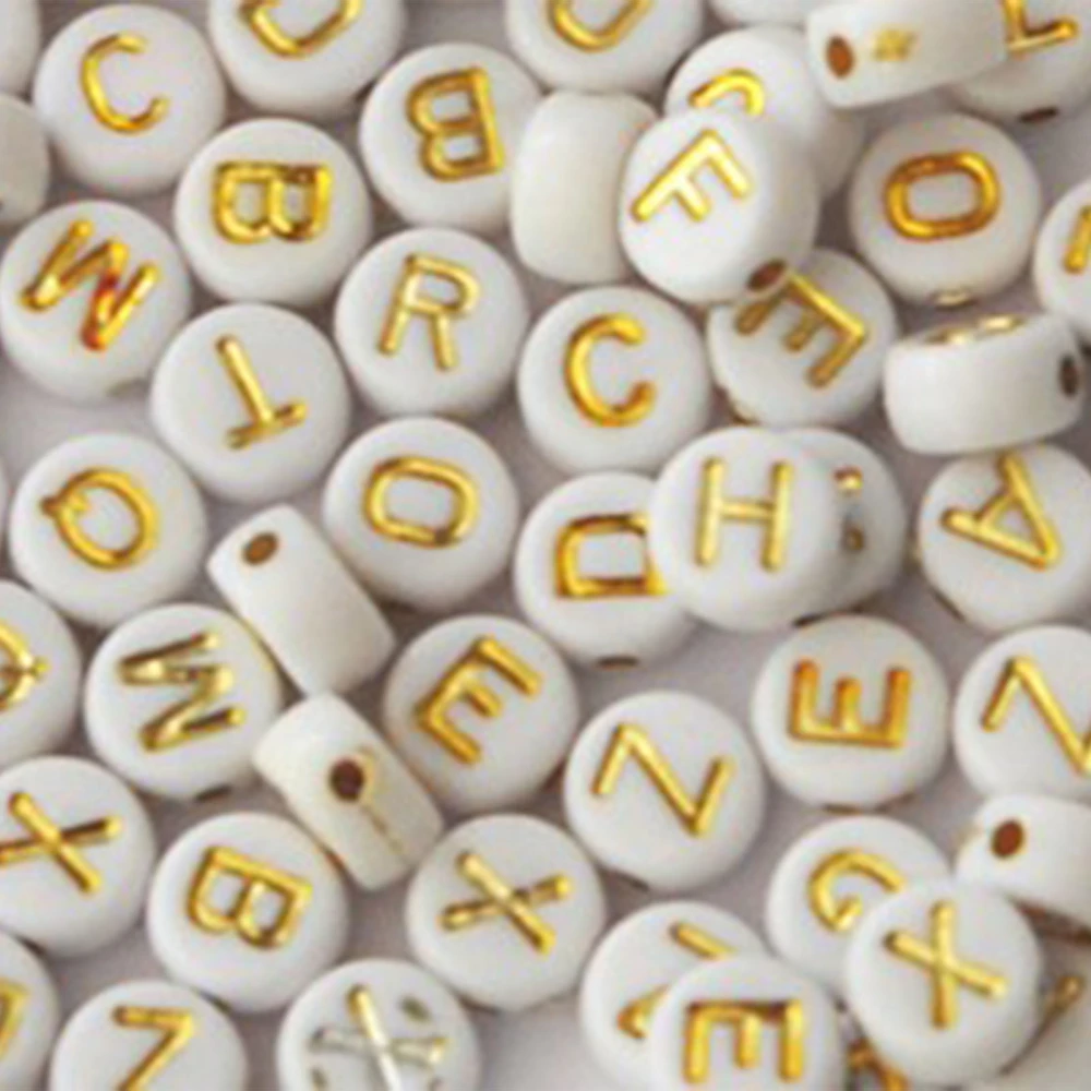 200Pcs Jewelry Beads Set Loose Acrylic Gold Letter On White Bracelet Accessories for Children