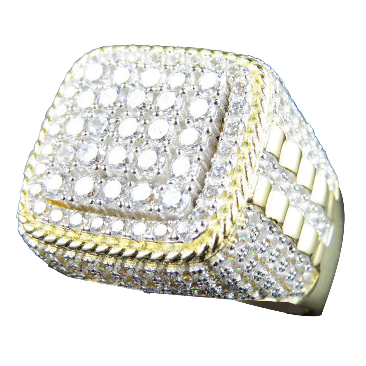 Hip Hop Ring Golden Zinc Alloy Artificial Diamond Personality Hip Hop Ring for Men Golden 7