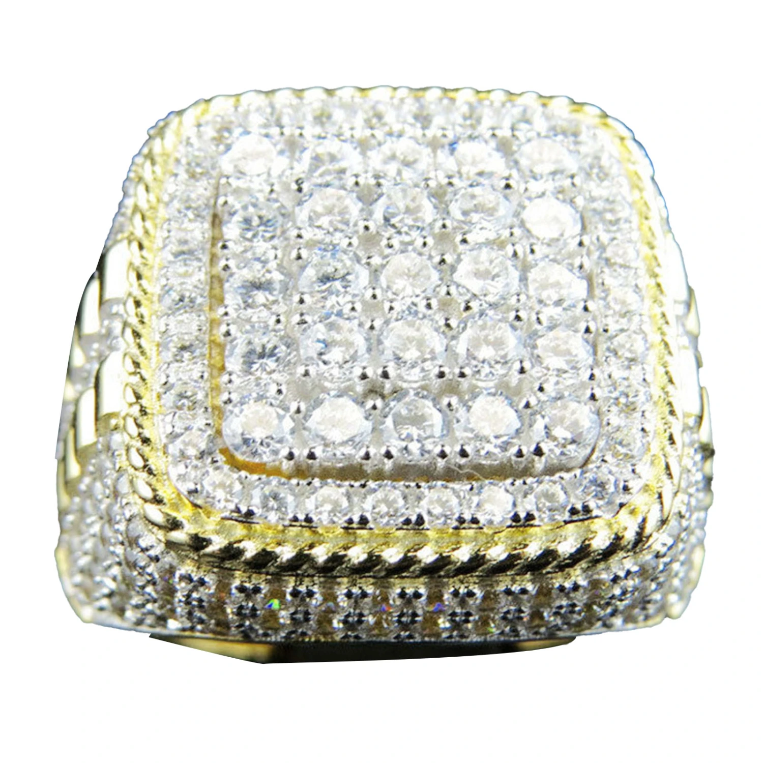 Hip Hop Ring Golden Zinc Alloy Artificial Diamond Personality Hip Hop Ring for Men Golden 7