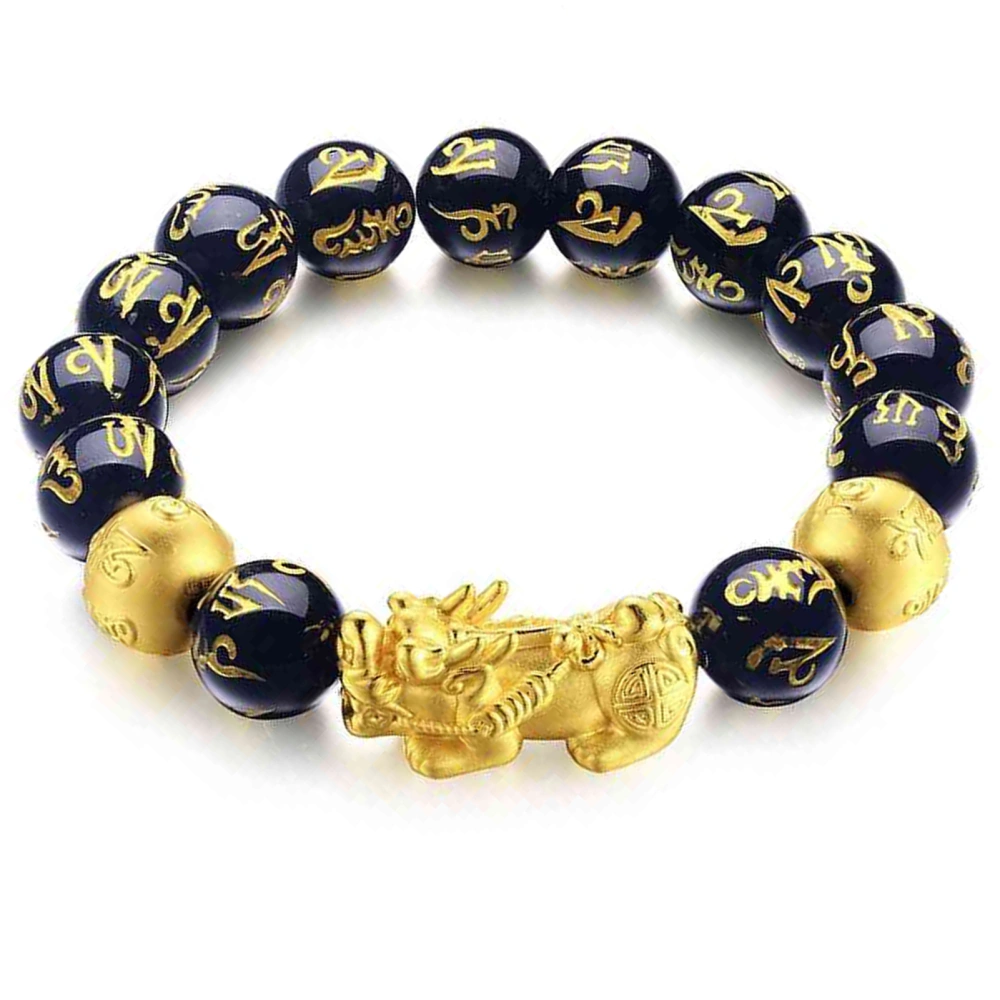 Feng Shui Bracelet Black Obsidian Wealth Lucky Meaning Buddha Bead Bracelet with Pixiu Character for Men Women