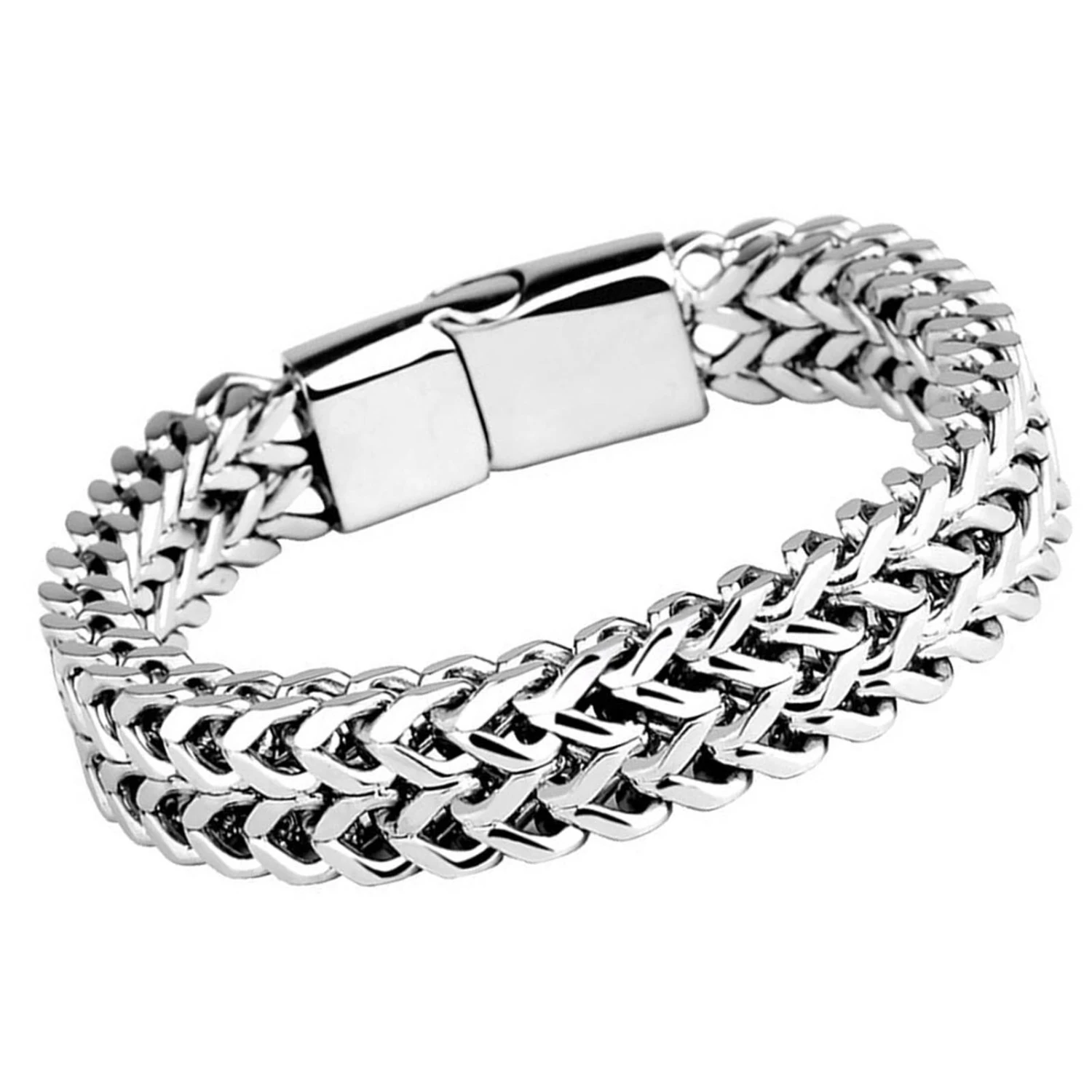 Titanium Steel Magnetic Bracelet Double Row Magnets Bracelet Silver Fashion Jewelry Gift for Men 23cm/9.06in