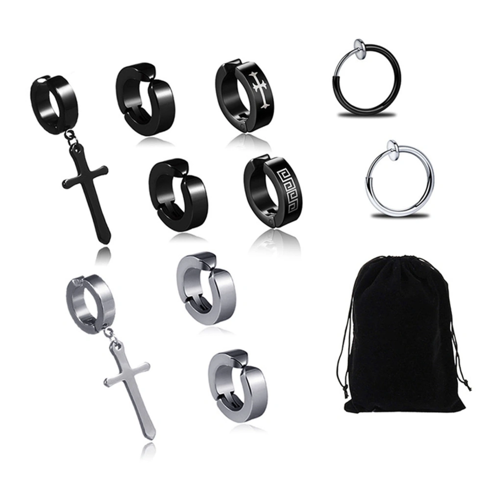 10 Pcs Cross Ear Clip Titanium Steel Men Rock Style Clip On Hoop Earrings Individually Packed Lightweight Fashionable Earring