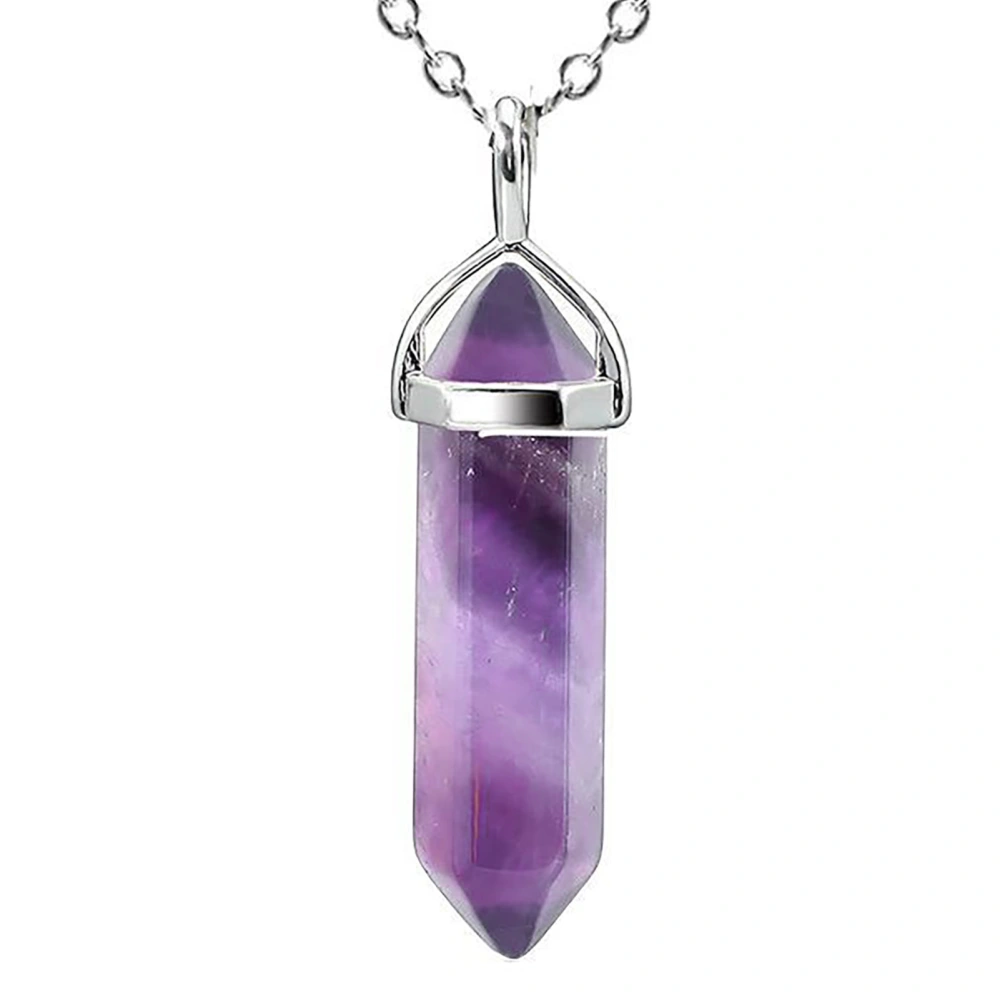 Artificial Crystal Pendant Chain Titanium Steel Hexagon Prism Purple Stone Sweater Chain