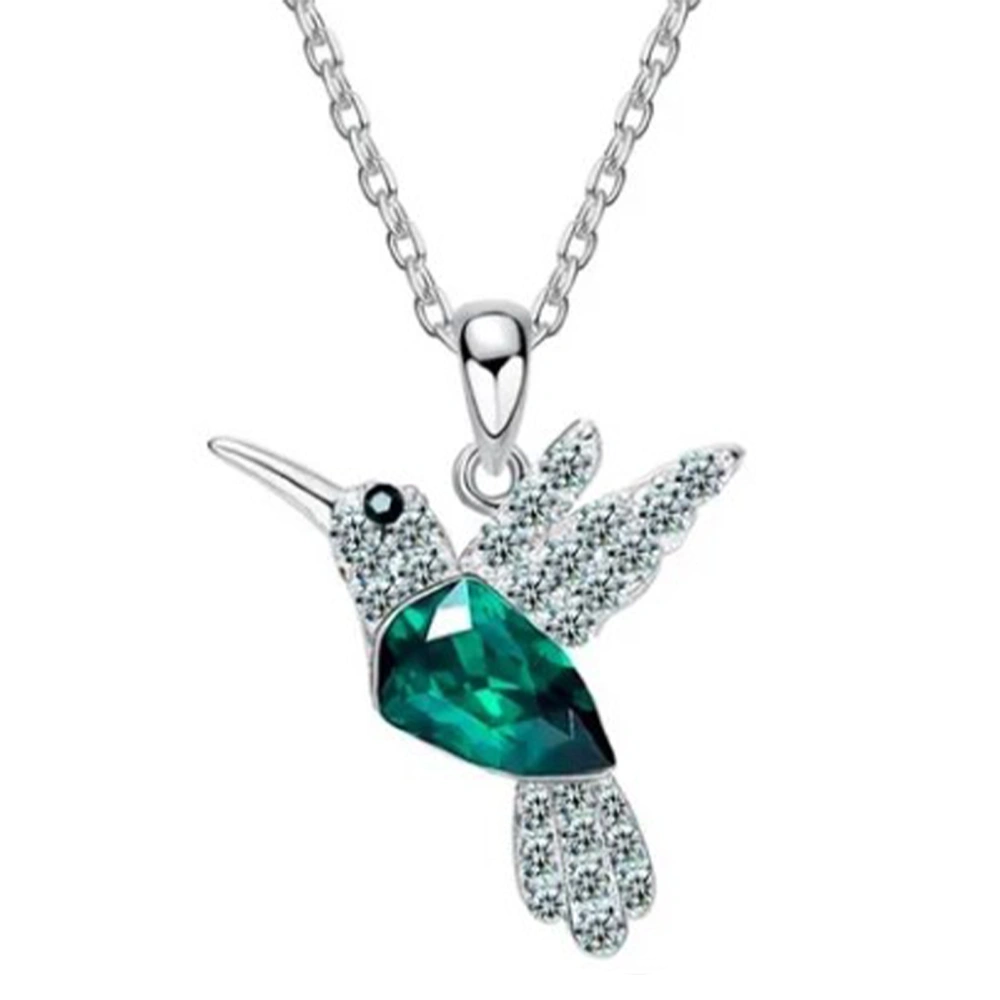 Hummingbird Necklace for Women Fashionable Portable Rhinestone Necklace for Parties Green