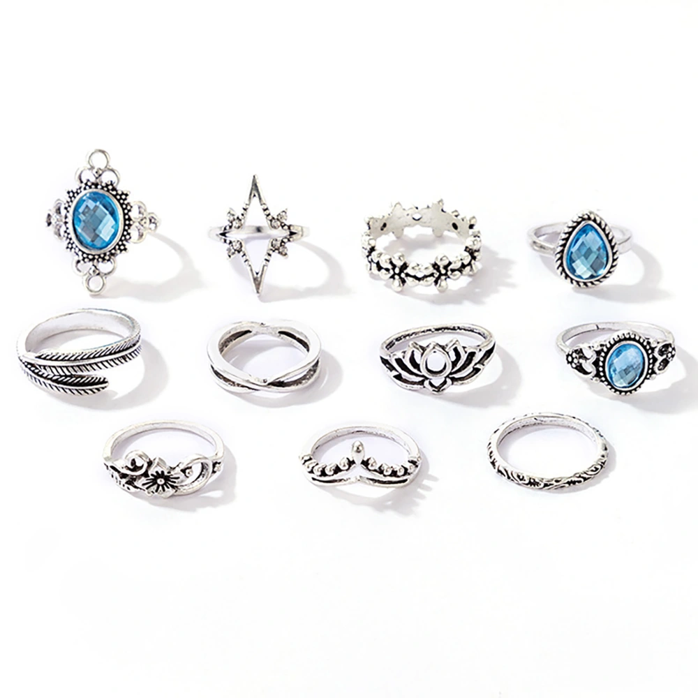 11 Pcs Women Rings Set Metal Alloy Silver Color Lightweight Knuckle Joint Vintage Open Rings Pack