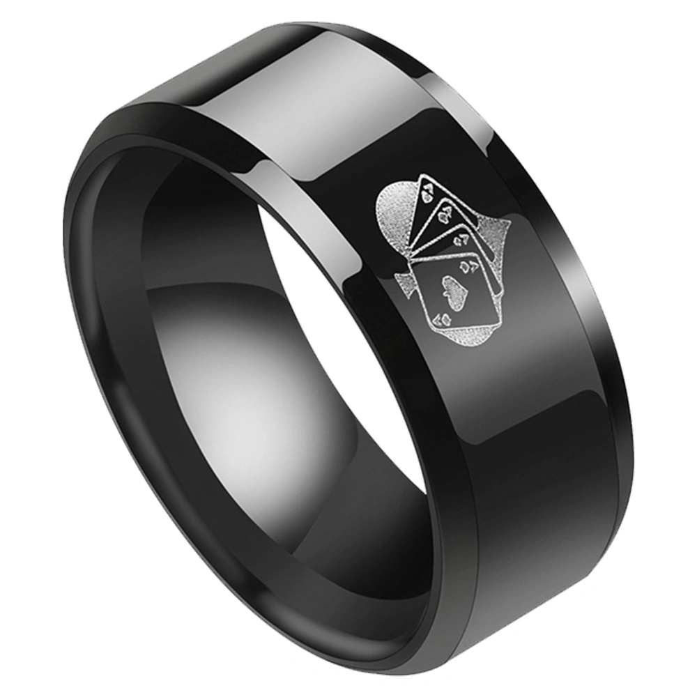 Card Pattern Ring Men Black Simple Fashionable Stainless Steel Ring Jewelry Accessory for Holiday Party