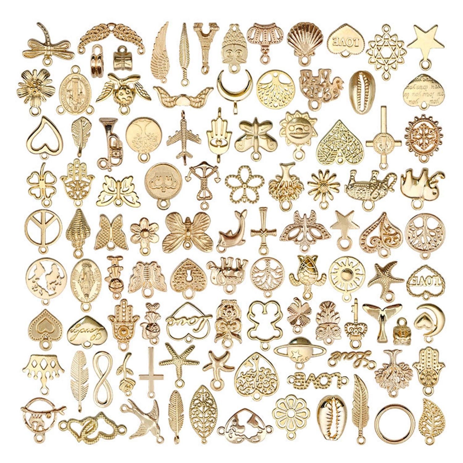 100pcs Necklace Pendant Accessories Golden Alloy DIY Gold Crafting Pendant for Jewelry Making