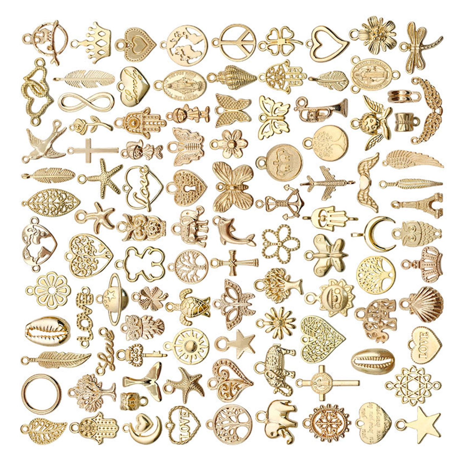 100pcs Necklace Pendant Accessories Golden Alloy DIY Gold Crafting Pendant for Jewelry Making