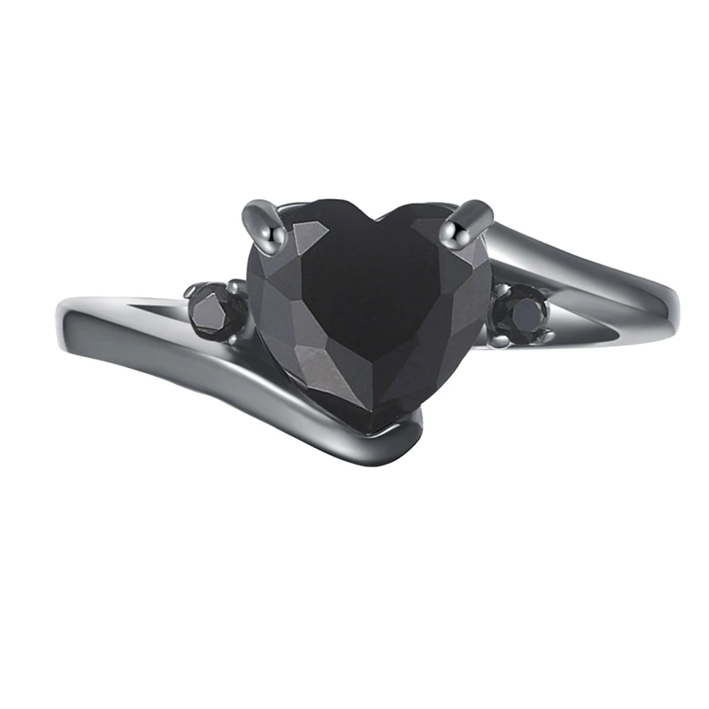 Inlaid Heart Shape Ring Copper Zircon Fashionable Stylish Personalized Black Inlaid Ring 7